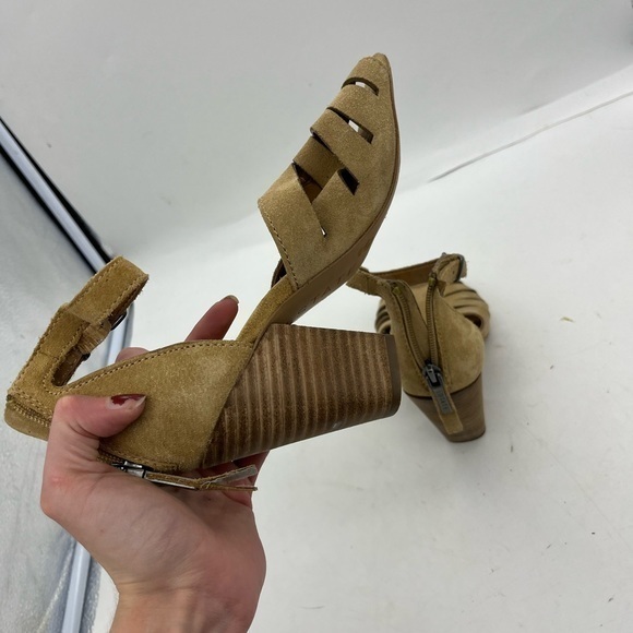 1. State Women’s Nallay Tan Genuine Suede Block Heel Ankle Strap Sandal Heels - Picture 14 of 14